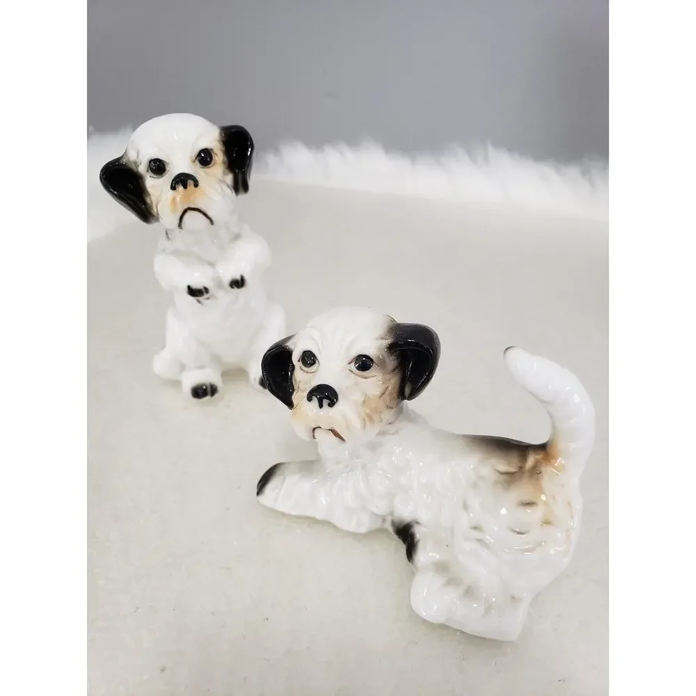 Vintage Ceramic Schnauzer Terrier Dog Figure Japan MCM‎ lot set 3 decor grandma